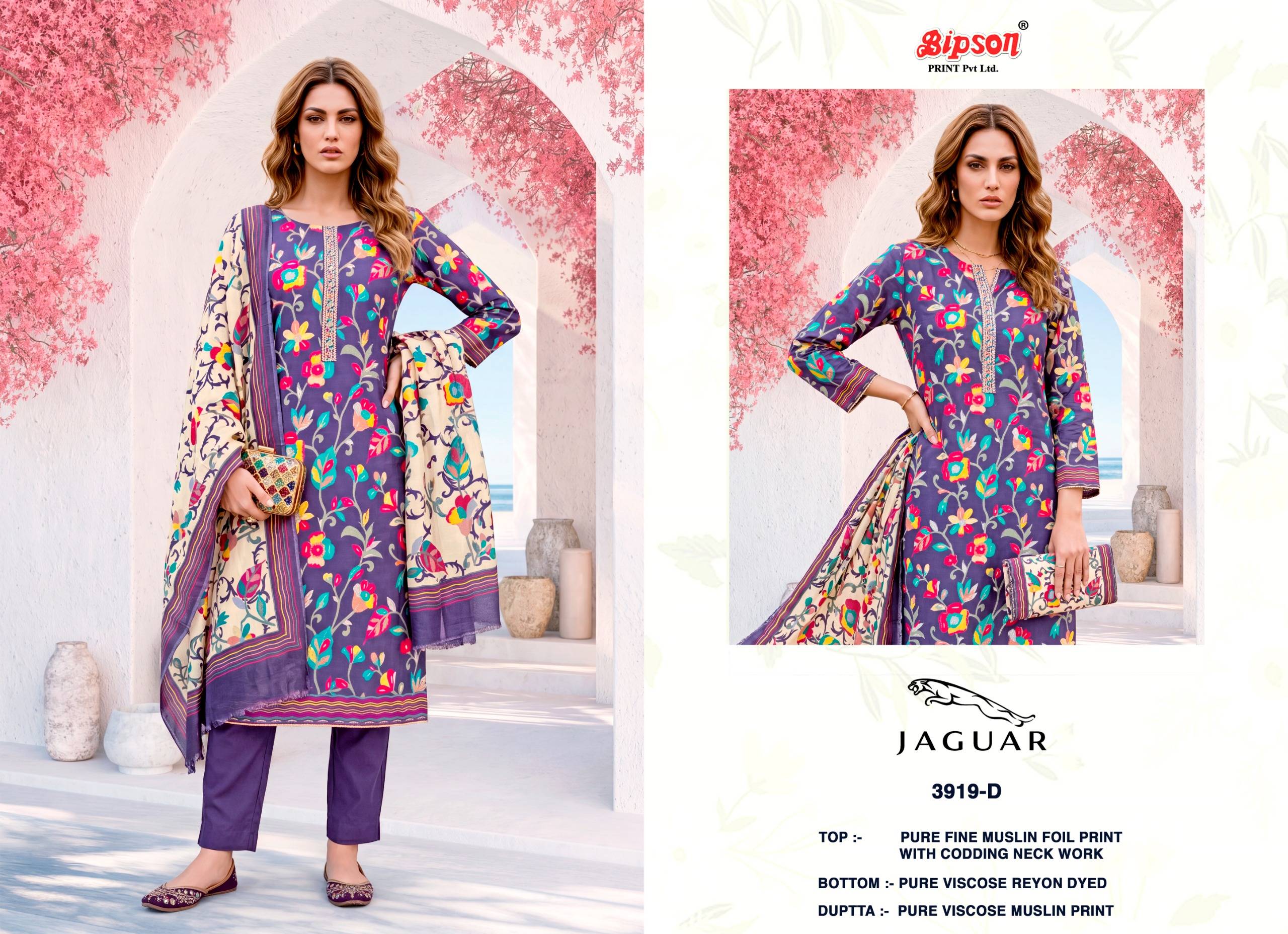 JAGUAR - 3919 Series By BIPSON PRINTS Stylish Beautiful Colourful Pure Muslin Dresses At Wholesale Price